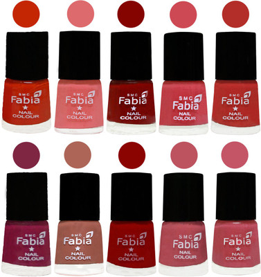 

FABIA Matte Nail Polish Combo/Multicolor Nail Polish/Mix Color/Combo Color Set of 10pcs(6ml each) 110201974 Fire Orange-Baby Pink-Bold Red-Strawberry-Candy Orange-Dark Magenta-Coral-Red-Coral Pink -Light Pink(Pack of 10)