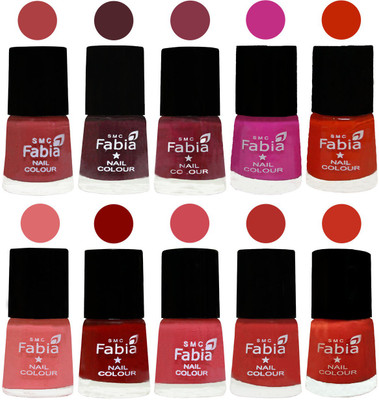 

FABIA Nail Polish Combo/Multicolor Nail Polish/Mix Color/Combo Color Set of 10pcs(6ml each) 110201902 Peach-Wine-Wine Red-Pink Pink-Fire Orange-Baby Pink-Bold Red-Strawberry-Candy Orange-Orange(Pack of 10)