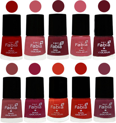 

FABIA Matte Nail Polish Combo/Multicolor Nail Polish/Mix Color/Combo Color Set of 10pcs(6ml each) 110202072 Red-Coral Pink -Jam-Light Pink-Maroon-Dark Nude-Pure Wine-Orange-Reddish Red-Plum(Pack of 10)