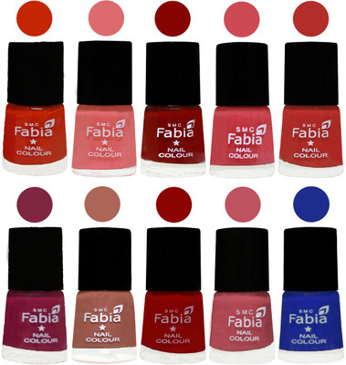 

FABIA Matte Nail Polish Combo/Multicolor Nail Polish/Mix Color/Combo Color Set of 10pcs(6ml each) 110201986 Fire Orange-Baby Pink-Bold Red-Strawberry-Candy Orange-Dark Magenta-Coral-Red-Coral Pink -Shock Blue Dark(Pack of 10)