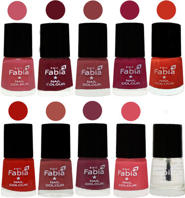 

FABIA Matte Nail Polish Combo/Multicolor Nail Polish/Mix Color/Combo Color Set of 10pcs(6ml each) 110202102 Light Pink-Maroon-Dark Nude-Pure Wine-Orange-Reddish Red-Dark Peach-Plum-Punch Pink-Top Coat(Pack of 10)