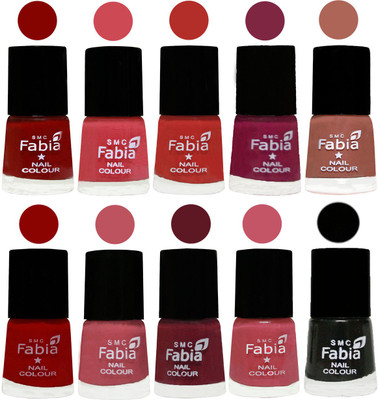 

FABIA Matte Nail Polish Combo/Multicolor Nail Polish/Mix Color/Combo Color Set of 10pcs(6ml each) 110202020 Bold Red-Strawberry-Candy Orange-Dark Magenta-Coral-Red-Coral Pink -Jam-Light Pink-Black(Pack of 10)