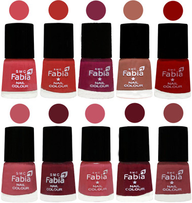

FABIA Matte Nail Polish Combo/Multicolor Nail Polish/Mix Color/Combo Color Set of 10pcs(6ml each) 110202021 Strawberry-Candy Orange-Dark Magenta-Coral-Red-Coral Pink -Jam-Light Pink-Maroon-Dark Nude(Pack of 10)