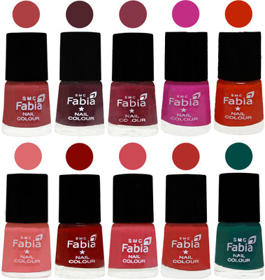 

FABIA Matte Nail Polish Combo/Multicolor Nail Polish/Mix Color/Combo Color Set of 10pcs(6ml each) 110201911 Peach-Wine-Wine Red-Pink Pink-Fire Orange-Baby Pink-Bold Red-Strawberry-Candy Orange-Pine Green(Pack of 10)