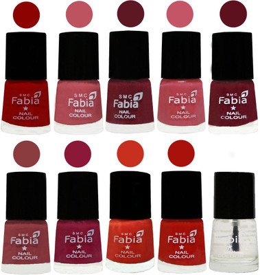

FABIA Matte Nail Polish Combo/Multicolor Nail Polish/Mix Color/Combo Color Set of 10pcs(6ml each) 110202078 Red-Coral Pink -Jam-Light Pink-Maroon-Dark Nude-Pure Wine-Orange-Reddish Red-Top Coat(Pack of 10)