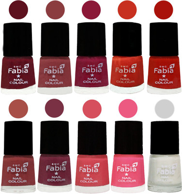 

FABIA Matte Nail Polish Combo/Multicolor Nail Polish/Mix Color/Combo Color Set of 10pcs(6ml each) 110202109 Maroon-Dark Nude-Pure Wine-Orange-Reddish Red-Dark Peach-Plum-Punch Pink-Shock Pink Light-White(Pack of 10)
