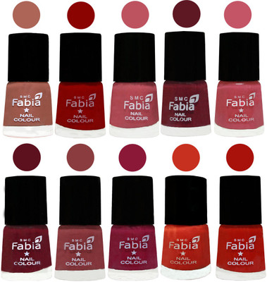 

FABIA Matte Nail Polish Combo/Multicolor Nail Polish/Mix Color/Combo Color Set of 10pcs(6ml each) 110202060 Coral-Red-Coral Pink -Jam-Light Pink-Maroon-Dark Nude-Pure Wine-Orange-Reddish Red(Pack of 10)