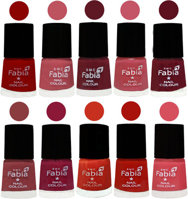 

FABIA Nail Polish Combo/Multicolor Nail Polish/Mix Color/Combo Color Set of 10pcs(6ml each) 110201902 Red-Coral Pink -Jam-Light Pink-Maroon-Dark Nude-Pure Wine-Orange-Reddish Red-Punch Pink(Pack of 10)