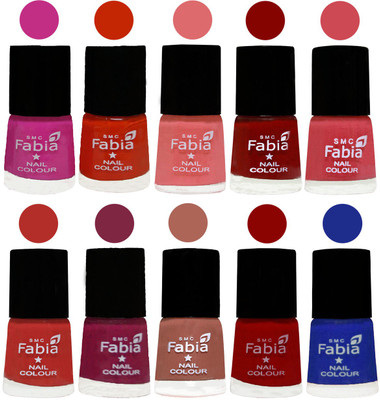 

FABIA Matte Nail Polish Combo/Multicolor Nail Polish/Mix Color/Combo Color Set of 10pcs(6ml each) 110201969 Pink Pink-Fire Orange-Baby Pink-Bold Red-Strawberry-Candy Orange-Dark Magenta-Coral-Red-Shock Blue Dark(Pack of 10)