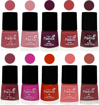 

FABIA Nail Polish Combo/Multicolor Nail Polish/Mix Color/Combo Color Set of 10pcs(6ml each) 110201902 Mauve Pink-Rose-Boysenberry-Peach-Wine-Wine Red-Pink Pink-Fire Orange-Baby Pink-Dark Peach(Pack of 10)
