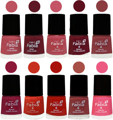 

FABIA Matte Nail Polish Combo/Multicolor Nail Polish/Mix Color/Combo Color Set of 10pcs(6ml each) 110202083 Coral Pink -Jam-Light Pink-Maroon-Dark Nude-Pure Wine-Orange-Reddish Red-Dark Peach-Shock Pink Light(Pack of 10)