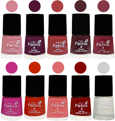

FABIA Matte Nail Polish Combo/Multicolor Nail Polish/Mix Color/Combo Color Set of 10pcs(6ml each) 110201871 Rose-Boysenberry-Peach-Wine-Wine Red-Pink Pink-Fire Orange-Baby Pink-Bold Red-White(Pack of 10)