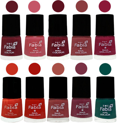 

FABIA Matte Nail Polish Combo/Multicolor Nail Polish/Mix Color/Combo Color Set of 10pcs(6ml each) 110202093 Jam-Light Pink-Maroon-Dark Nude-Pure Wine-Orange-Reddish Red-Dark Peach-Plum-Pine Green(Pack of 10)