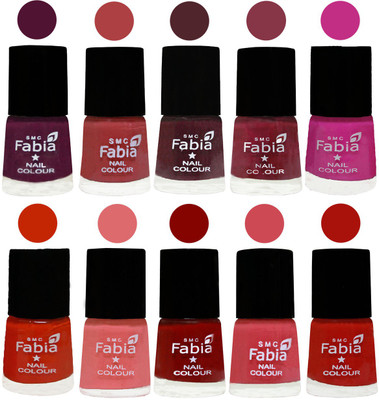 

FABIA Nail Polish Combo/Multicolor Nail Polish/Mix Color/Combo Color Set of 10pcs(6ml each) 110201902 Boysenberry-Peach-Wine-Wine Red-Pink Pink-Fire Orange-Baby Pink-Bold Red-Strawberry-Reddish Red(Pack of 10)