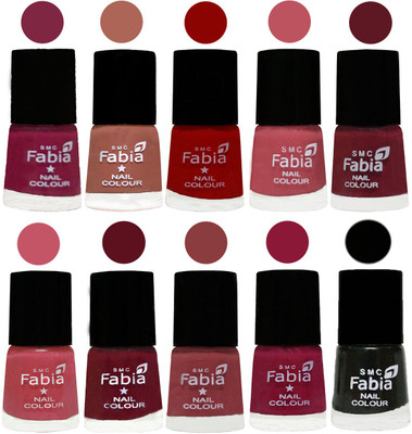 

FABIA Matte Nail Polish Combo/Multicolor Nail Polish/Mix Color/Combo Color Set of 10pcs(6ml each) 110202059 Dark Magenta-Coral-Red-Coral Pink -Jam-Light Pink-Maroon-Dark Nude-Pure Wine-Black(Pack of 10)