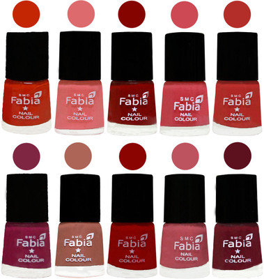 

FABIA Matte Nail Polish Combo/Multicolor Nail Polish/Mix Color/Combo Color Set of 10pcs(6ml each) 110201975 Fire Orange-Baby Pink-Bold Red-Strawberry-Candy Orange-Dark Magenta-Coral-Red-Coral Pink -Maroon(Pack of 10)