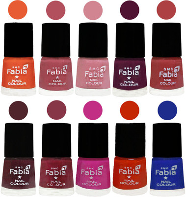 

FABIA Nail Polish Combo/Multicolor Nail Polish/Mix Color/Combo Color Set of 10pcs(6ml each) 110201902 Sour Orange-Mauve Pink-Rose-Boysenberry-Peach-Wine-Wine Red-Pink Pink-Fire Orange-Baby Pink(Pack of 10)