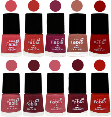 

FABIA Matte Nail Polish Combo/Multicolor Nail Polish/Mix Color/Combo Color Set of 10pcs(6ml each) 110202024 Strawberry-Candy Orange-Dark Magenta-Coral-Red-Coral Pink -Jam-Light Pink-Maroon-Reddish Red(Pack of 10)