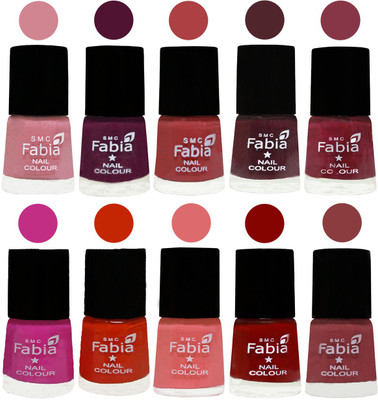 

FABIA Matte Nail Polish Combo/Multicolor Nail Polish/Mix Color/Combo Color Set of 10pcs(6ml each) 110201859 Rose-Boysenberry-Peach-Wine-Wine Red-Pink Pink-Fire Orange-Baby Pink-Bold Red-Dark Nude(Pack of 10)
