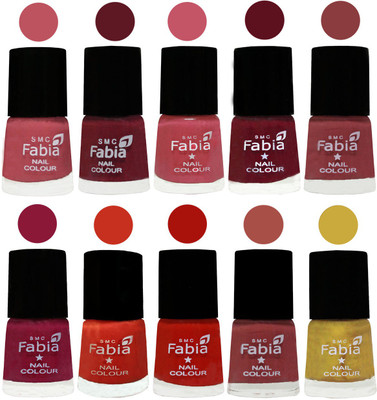 

FABIA Matte Nail Polish Combo/Multicolor Nail Polish/Mix Color/Combo Color Set of 10pcs(6ml each) 110202084 Coral Pink -Jam-Light Pink-Maroon-Dark Nude-Pure Wine-Orange-Reddish Red-Dark Peach-Mattis gold(Pack of 10)