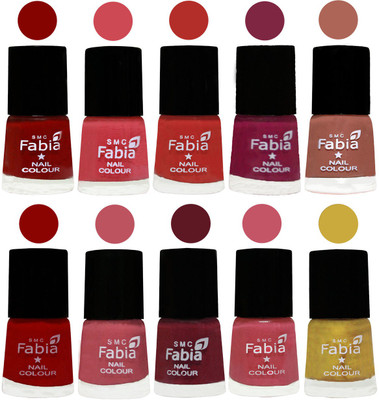 

FABIA Matte Nail Polish Combo/Multicolor Nail Polish/Mix Color/Combo Color Set of 10pcs(6ml each) 110202015 Bold Red-Strawberry-Candy Orange-Dark Magenta-Coral-Red-Coral Pink -Jam-Light Pink-Mattis gold(Pack of 10)