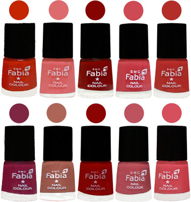 

FABIA Matte Nail Polish Combo/Multicolor Nail Polish/Mix Color/Combo Color Set of 10pcs(6ml each) 110201982 Fire Orange-Baby Pink-Bold Red-Strawberry-Candy Orange-Dark Magenta-Coral-Red-Coral Pink -Punch Pink(Pack of 10)