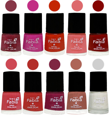 

FABIA Matte Nail Polish Combo/Multicolor Nail Polish/Mix Color/Combo Color Set of 10pcs(6ml each) 110201953 Wine Red-Pink Pink-Fire Orange-Baby Pink-Bold Red-Strawberry-Candy Orange-Dark Magenta-Coral-White(Pack of 10)