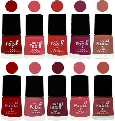

FABIA Nail Polish Combo/Multicolor Nail Polish/Mix Color/Combo Color Set of 10pcs(6ml each) 110201902 Bold Red-Strawberry-Candy Orange-Dark Magenta-Coral-Red-Coral Pink -Jam-Light Pink-Dark Peach(Pack of 10)