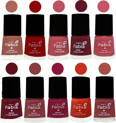 

FABIA Matte Nail Polish Combo/Multicolor Nail Polish/Mix Color/Combo Color Set of 10pcs(6ml each) 110202061 Coral-Red-Coral Pink -Jam-Light Pink-Maroon-Dark Nude-Pure Wine-Orange-Dark Peach(Pack of 10)