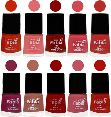 

FABIA Matte Nail Polish Combo/Multicolor Nail Polish/Mix Color/Combo Color Set of 10pcs(6ml each) 110201979 Fire Orange-Baby Pink-Bold Red-Strawberry-Candy Orange-Dark Magenta-Coral-Red-Coral Pink -Reddish Red(Pack of 10)