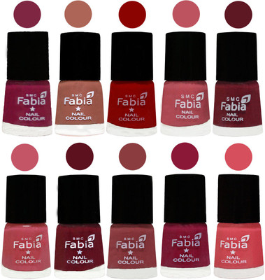 

FABIA Matte Nail Polish Combo/Multicolor Nail Polish/Mix Color/Combo Color Set of 10pcs(6ml each) 110202052 Dark Magenta-Coral-Red-Coral Pink -Jam-Light Pink-Maroon-Dark Nude-Pure Wine-Punch Pink(Pack of 10)
