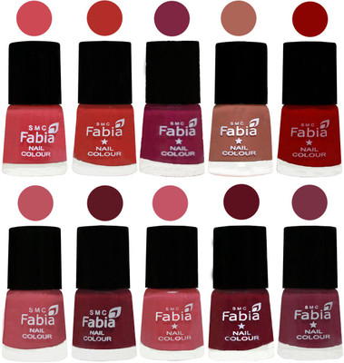 

FABIA Matte Nail Polish Combo/Multicolor Nail Polish/Mix Color/Combo Color Set of 10pcs(6ml each) 110202026 Strawberry-Candy Orange-Dark Magenta-Coral-Red-Coral Pink -Jam-Light Pink-Maroon-Plum(Pack of 10)