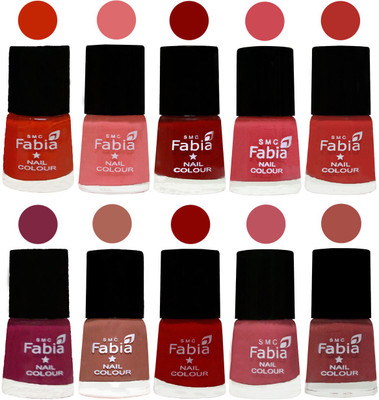 

FABIA Nail Polish Combo/Multicolor Nail Polish/Mix Color/Combo Color Set of 10pcs(6ml each) 110201902 Fire Orange-Baby Pink-Bold Red-Strawberry-Candy Orange-Dark Magenta-Coral-Red-Coral Pink -Dark Peach(Pack of 10)