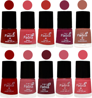 

FABIA Matte Nail Polish Combo/Multicolor Nail Polish/Mix Color/Combo Color Set of 10pcs(6ml each) 110202013 Bold Red-Strawberry-Candy Orange-Dark Magenta-Coral-Red-Coral Pink -Jam-Light Pink-Punch Pink(Pack of 10)