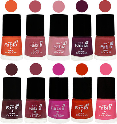 

FABIA Matte Nail Polish Combo/Multicolor Nail Polish/Mix Color/Combo Color Set of 10pcs(6ml each) 110201819 Sour Orange-Mauve Pink-Rose-Boysenberry-Peach-Wine-Wine Red-Pink Pink-Fire Orange-Baby Pink(Pack of 10)