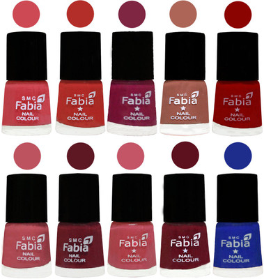 

FABIA Nail Polish Combo/Multicolor Nail Polish/Mix Color/Combo Color Set of 10pcs(6ml each) 110201902 Strawberry-Candy Orange-Dark Magenta-Coral-Red-Coral Pink -Jam-Light Pink-Maroon-Shock Blue Dark(Pack of 10)