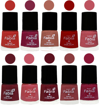 

FABIA Nail Polish Combo/Multicolor Nail Polish/Mix Color/Combo Color Set of 10pcs(6ml each) 110201902 Candy Orange-Dark Magenta-Coral-Red-Coral Pink -Jam-Light Pink-Maroon-Dark Nude-Pure Wine(Pack of 10)