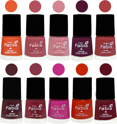 

FABIA Matte Nail Polish Combo/Multicolor Nail Polish/Mix Color/Combo Color Set of 10pcs(6ml each) 110201811 Sour Orange-Mauve Pink-Rose-Boysenberry-Peach-Wine-Wine Red-Pink Pink-Fire Orange-Baby Pink(Pack of 10)