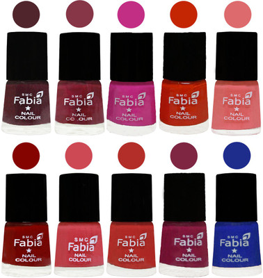 

FABIA Matte Nail Polish Combo/Multicolor Nail Polish/Mix Color/Combo Color Set of 10pcs(6ml each) 110201932 Wine-Wine Red-Pink Pink-Fire Orange-Baby Pink-Bold Red-Strawberry-Candy Orange-Dark Magenta-Shock Blue Dark(Pack of 10)