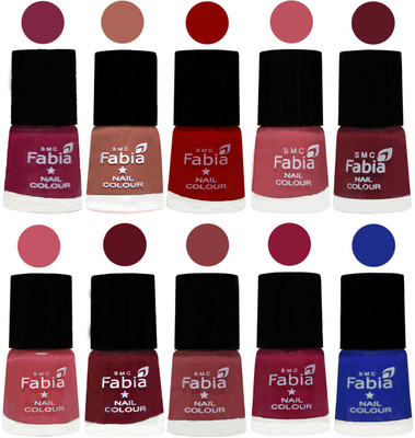 

FABIA Matte Nail Polish Combo/Multicolor Nail Polish/Mix Color/Combo Color Set of 10pcs(6ml each) 110202056 Dark Magenta-Coral-Red-Coral Pink -Jam-Light Pink-Maroon-Dark Nude-Pure Wine-Shock Blue Dark(Pack of 10)
