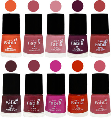

FABIA Matte Nail Polish Combo/Multicolor Nail Polish/Mix Color/Combo Color Set of 10pcs(6ml each) 110201810 Sour Orange-Mauve Pink-Rose-Boysenberry-Peach-Wine-Wine Red-Pink Pink-Fire Orange-Baby Pink(Pack of 10)