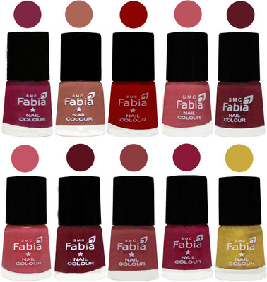 

FABIA Matte Nail Polish Combo/Multicolor Nail Polish/Mix Color/Combo Color Set of 10pcs(6ml each) 110202054 Dark Magenta-Coral-Red-Coral Pink -Jam-Light Pink-Maroon-Dark Nude-Pure Wine-Mattis gold(Pack of 10)