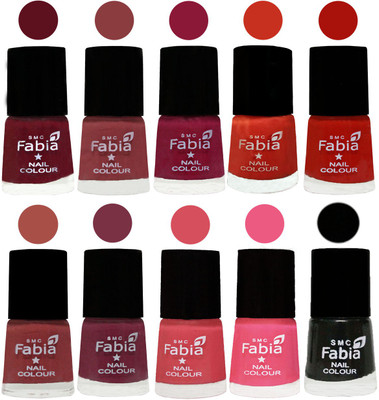 

FABIA Matte Nail Polish Combo/Multicolor Nail Polish/Mix Color/Combo Color Set of 10pcs(6ml each) 110202110 Maroon-Dark Nude-Pure Wine-Orange-Reddish Red-Dark Peach-Plum-Punch Pink-Shock Pink Light-Black(Pack of 10)