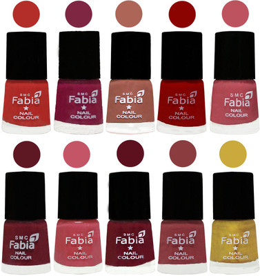 

FABIA Matte Nail Polish Combo/Multicolor Nail Polish/Mix Color/Combo Color Set of 10pcs(6ml each) 110202042 Candy Orange-Dark Magenta-Coral-Red-Coral Pink -Jam-Light Pink-Maroon-Dark Nude-Mattis gold(Pack of 10)