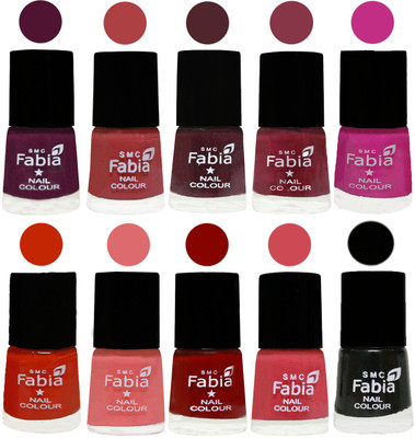

FABIA Matte Nail Polish Combo/Multicolor Nail Polish/Mix Color/Combo Color Set of 10pcs(6ml each) 110201894 Boysenberry-Peach-Wine-Wine Red-Pink Pink-Fire Orange-Baby Pink-Bold Red-Strawberry-Black(Pack of 10)