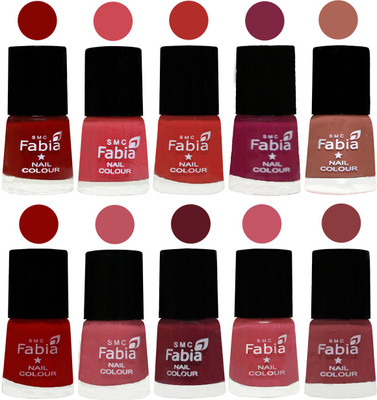 

FABIA Matte Nail Polish Combo/Multicolor Nail Polish/Mix Color/Combo Color Set of 10pcs(6ml each) 110202007 Bold Red-Strawberry-Candy Orange-Dark Magenta-Coral-Red-Coral Pink -Jam-Light Pink-Dark Nude(Pack of 10)