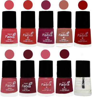 

FABIA Matte Nail Polish Combo/Multicolor Nail Polish/Mix Color/Combo Color Set of 10pcs(6ml each) 110202032 Strawberry-Candy Orange-Dark Magenta-Coral-Red-Coral Pink -Jam-Light Pink-Maroon-Top Coat(Pack of 10)
