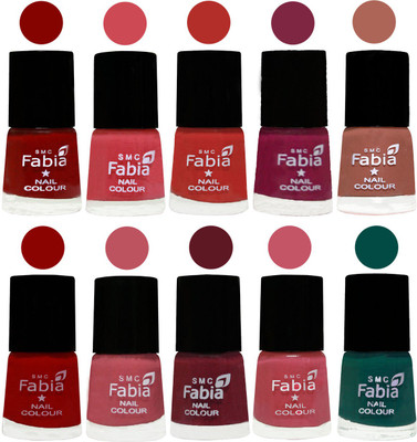 

FABIA Matte Nail Polish Combo/Multicolor Nail Polish/Mix Color/Combo Color Set of 10pcs(6ml each) 110202016 Bold Red-Strawberry-Candy Orange-Dark Magenta-Coral-Red-Coral Pink -Jam-Light Pink-Pine Green(Pack of 10)