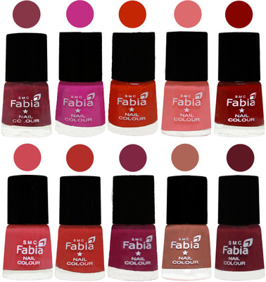 

FABIA Matte Nail Polish Combo/Multicolor Nail Polish/Mix Color/Combo Color Set of 10pcs(6ml each) 110201938 Wine Red-Pink Pink-Fire Orange-Baby Pink-Bold Red-Strawberry-Candy Orange-Dark Magenta-Coral-Jam(Pack of 10)