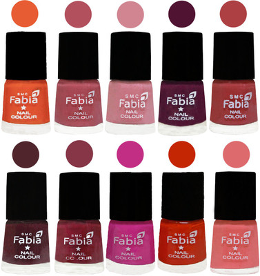 

FABIA Matte Nail Polish Combo/Multicolor Nail Polish/Mix Color/Combo Color Set of 10pcs(6ml each) 110201801 Sour Orange-Mauve Pink-Rose-Boysenberry-Peach-Wine-Wine Red-Pink Pink-Fire Orange-Baby Pink(Pack of 10)